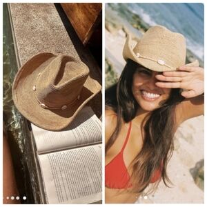 New Wyeth Reed Shell-Trim Raffia Rancher Cowboy Adjustable Natural Hat NWT